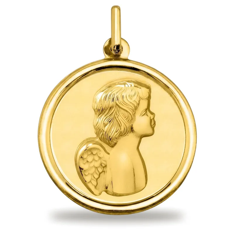 Grande Médaille Ange de Profil en Or Jaune 18 Carats