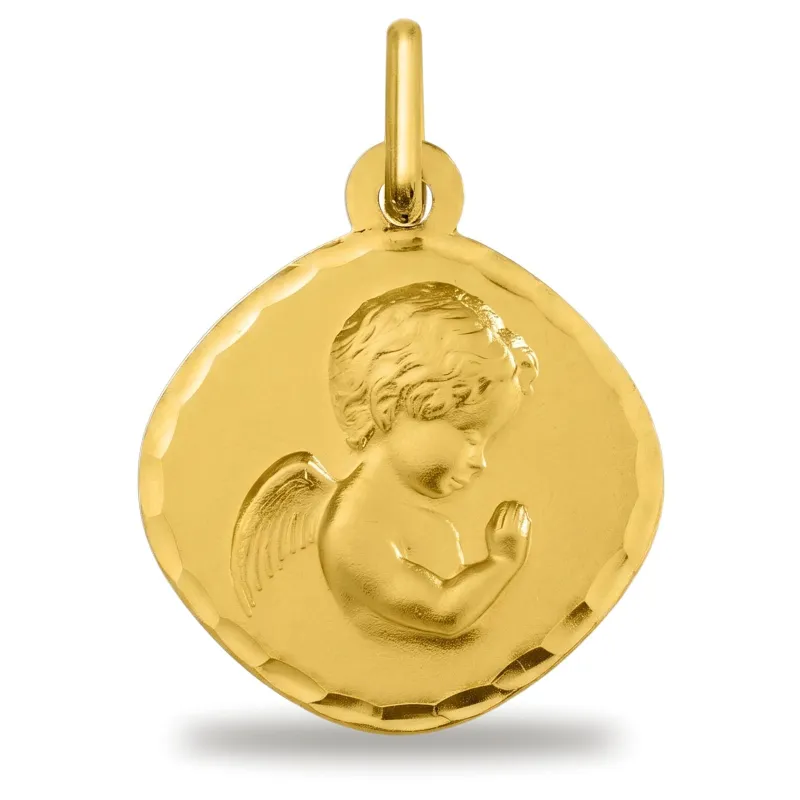 Médaille Ange en Prière Coussin Taillé en Or Jaune 18 Carats
