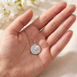 Angel and Dove Medal Polished Rim 18K White Gold - 16 mm