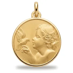 Große Medaille Engel und Taube 18K Gelbgold - 19 mm