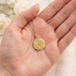 Large Angel and Dove Medal 18K Yellow Gold - 19 mm