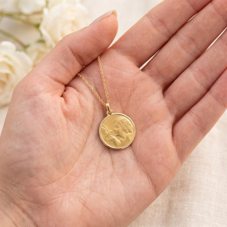 Grande Médaille Ange et Colombe 19 mm en Or Jaune 18 Carats