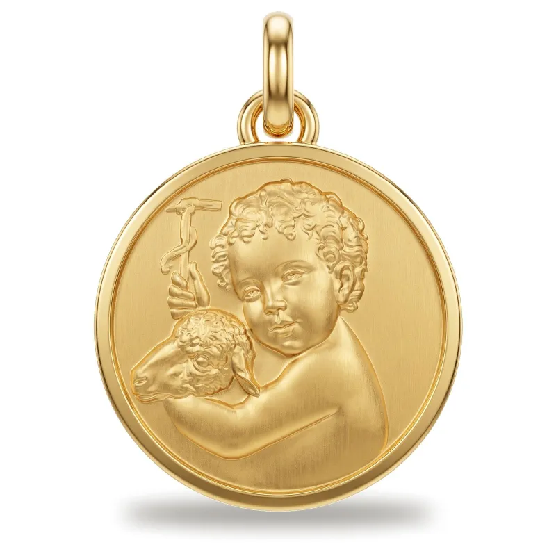Médaille Ange à l'Agneau 15 mm en Or Jaune 18 Carats