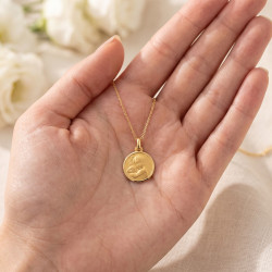 Medaille Engel mit Lamm 18K Gelbgold - 15 mm