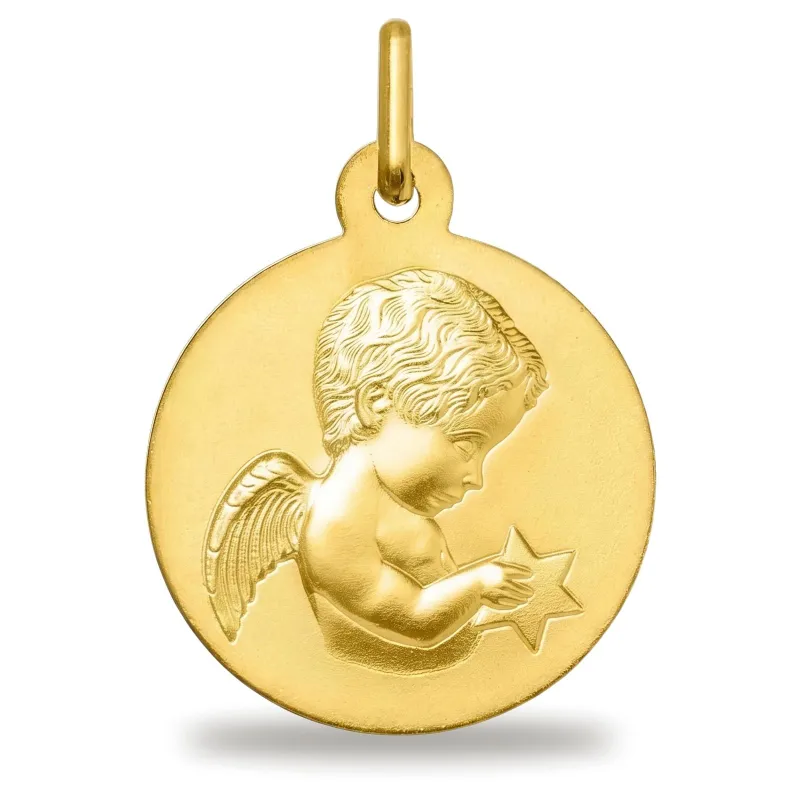 Médaille Ange à l'Étoile en Or Jaune 18 Carats