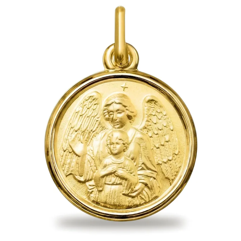 Guardian Angel and Child Medal 18K Yellow Gold - 13 mm