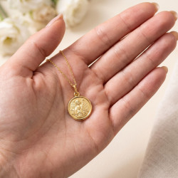 Médaille Ange Gardien et Enfant Or Jaune 18 Carats - 13 mm