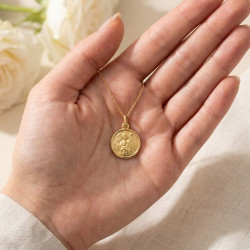 Medaille Schutzengel mit Kind 18K Gelbgold - 13 mm