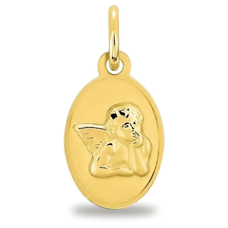 Médaille Ange de Raphaël Ovale Allongée en Or Jaune 18 Carats