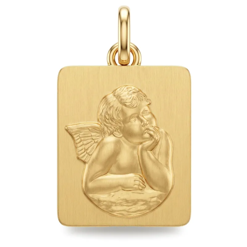 Médaille Ange de Raphaël Rectangle en Or Jaune 18 Carats