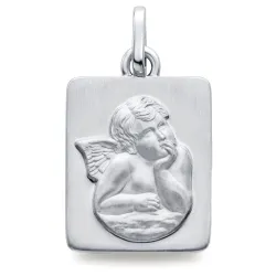 Médaille Ange de Raphaël Rectangle Or Blanc 18 Carats - 14 x 12 mm