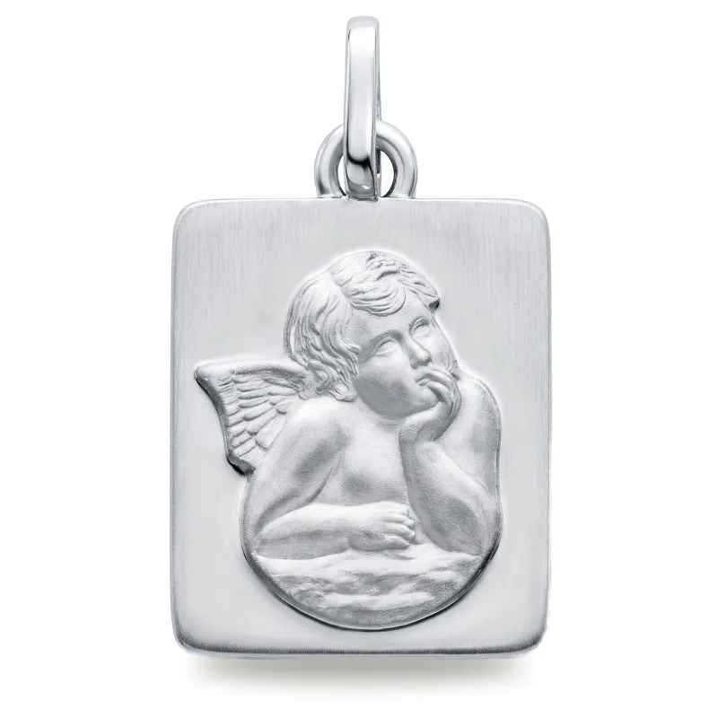 Rechthoekige Medaille Rafaël-Engel 18K Witgoud - 14 x 12 mm