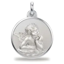 Medaille Raffael-Engel polierter Rand 18K Wei&szlig;gold - 15 mm