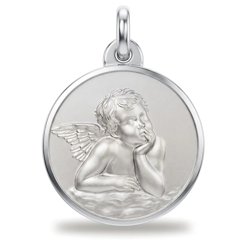 Raphael Angel Medal Polished Edge 18K White Gold - 15 mm