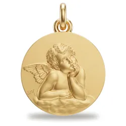 Médaille Ange de Raphaël Satinée Or Jaune 18 Carats - 16 mm