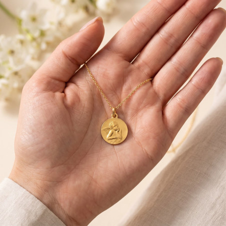 Médaille Ange de Raphaël Satinée 16 mm en Or Jaune 18 Carats