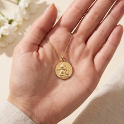 Grande Médaille Ange de Raphaël Satinée Or Jaune 18 Carats - 18 mm