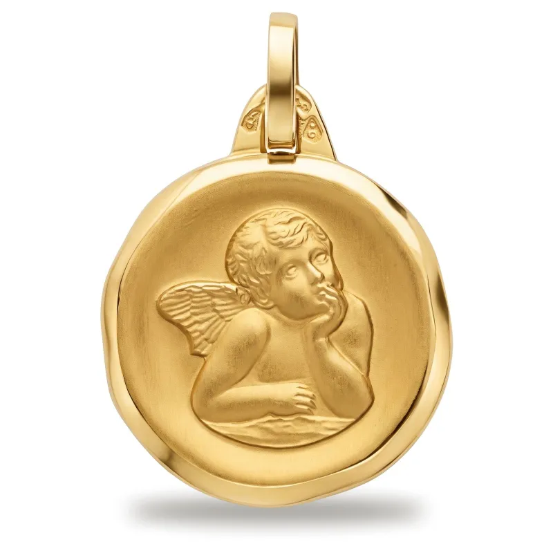 Medaille Rafa&euml;l-Engel Verhoogde Rand 18K Geelgoud - 18 mm