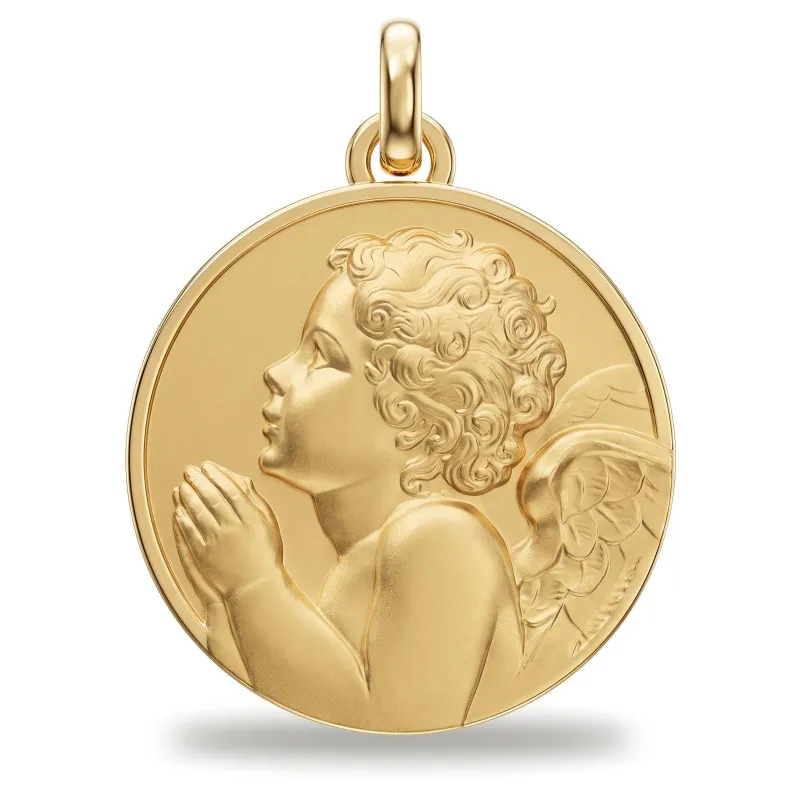 Grande Médaille Ange en Prière 18 mm en Or Jaune 18 Carats