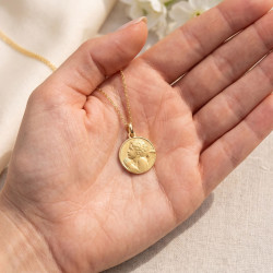 Große Medaille Betender Engel 18K Gelbgold - 18 mm