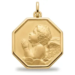 Medalla Octogonal Ángel Orante Oro Amarillo 18K - 18 x 15 mm