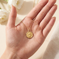 Médaille Octogonale Ange en Prière Or Jaune 18 Carats - 18 x 15 mm