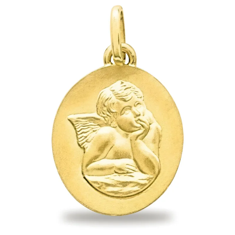 Médaille Ange Ovale en Or Jaune 18 Carats