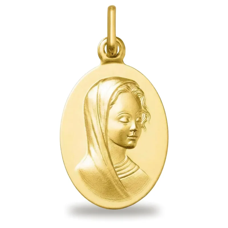 Médaille Vierge Voilée Ovale en Or Jaune 18 Carats