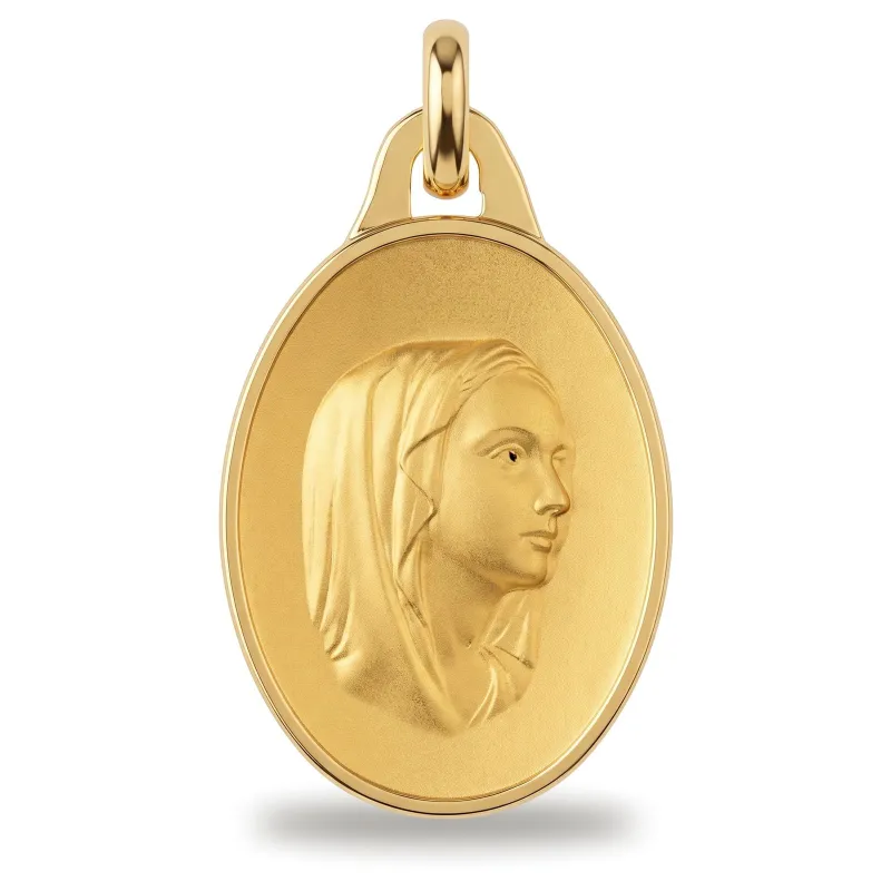 Médaille Vierge Ovale Allongée Bordure Polie en Or Jaune 18 Carats