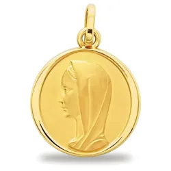 Virgin in Profile Medal Polished Frame 18K Yellow Gold - 14 mm