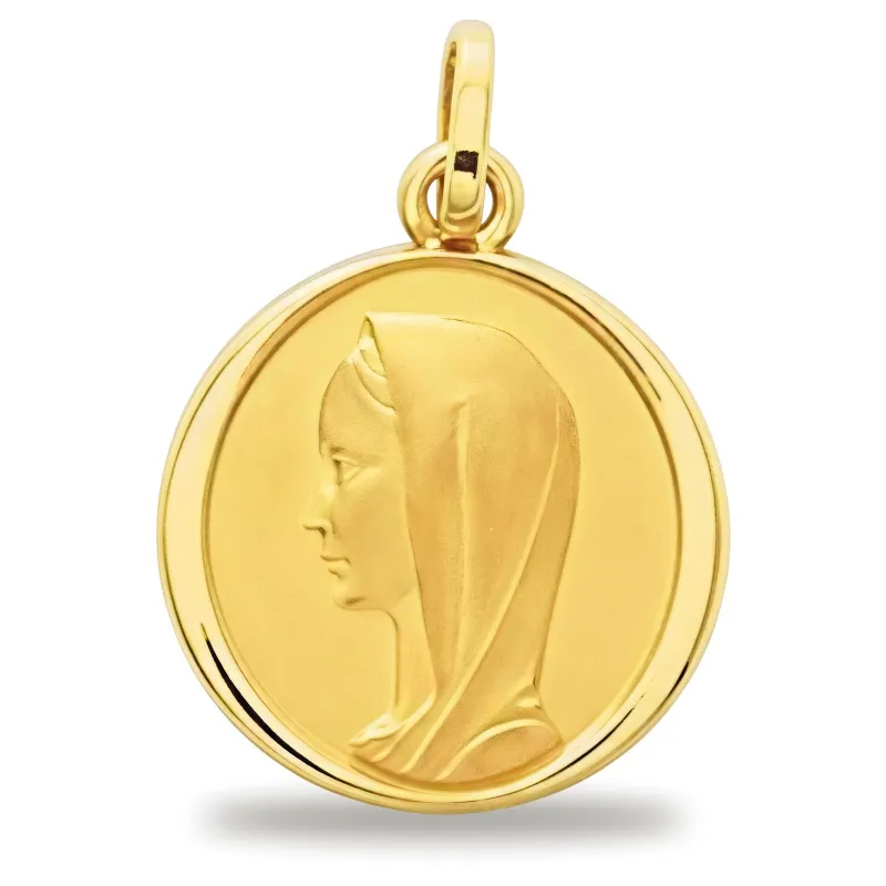 Virgin in Profile Medal Polished Frame 18K Yellow Gold - 14 mm