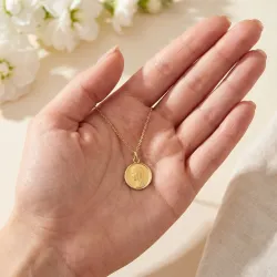 Medalla Virgen de Perfil Marco Pulido Oro Amarillo 18K - 14 mm