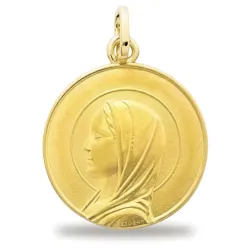Médaille Vierge Auréolée Satinée Or Jaune 18 Carats - 15 mm