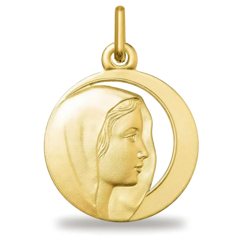 Médaille Vierge au Croissant Ajouré en Or Jaune 18 Carats
