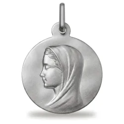Médaille Vierge Voilée Profil Gauche Or Blanc 18 Carats - 15 mm