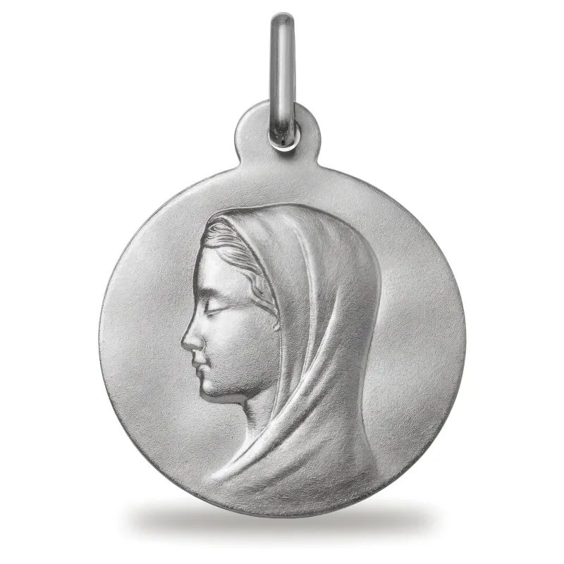 Médaille Vierge Voilée Profil Gauche en Or Blanc 18 Carats