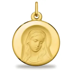 Medaille Jungfrau von vorn langes Haar 18K Gelbgold - 18 mm