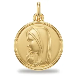 Médaille Vierge Priante de Profil Cadre Poli Or Jaune 18 Carats - 14 mm