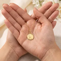 Medaille Biddende Maagd in Profiel Gepolijste Rand 18K Geelgoud - 14 mm