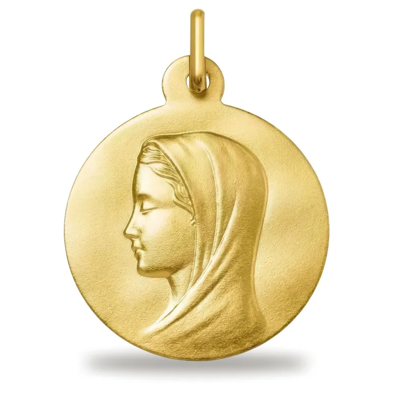 Médaille Vierge au Voile Drapé en Or Jaune 18 Carats