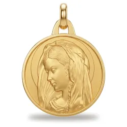 Médaille Vierge Inclinée Bélière Massive Or Jaune 18 Carats - 17 mm