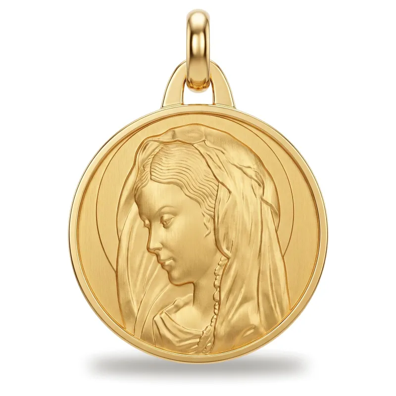 Medaille Gebogen Maagd Massief Oog 18K Geelgoud - 17 mm
