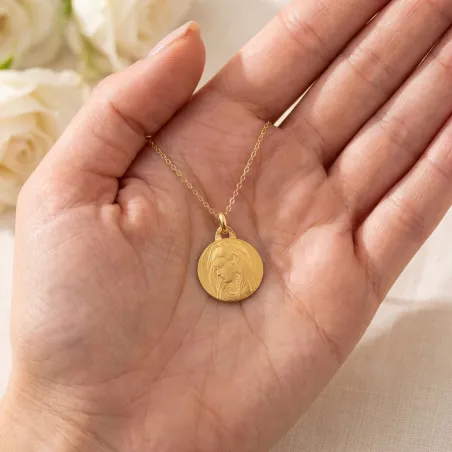 Médaille Vierge Inclinée Bélière Massive en Or Jaune 18 Carats