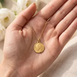 Medalla Virgen Inclinada Anilla Maciza Oro Amarillo 18K - 17 mm