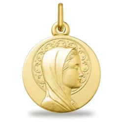 Médaille Vierge à l'Auréole Ornée Or Jaune 18 Carats - 16 mm