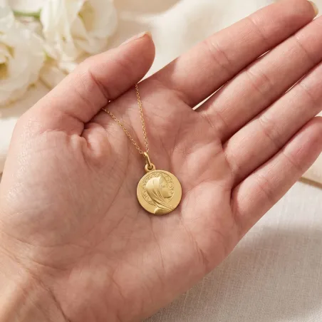 Médaille Vierge à l'Auréole Ornée en Or Jaune 18 Carats