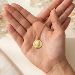 Virgin with Ornate Halo Medal 18K Yellow Gold - 16 mm