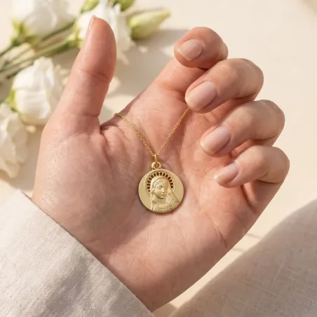 Médaille Vierge à l'Auréole Rayonnante en Or Jaune 18 Carats