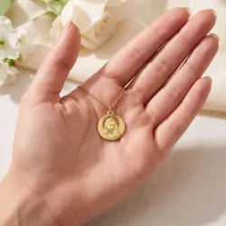 M&eacute;daille Vierge &agrave; l'Aur&eacute;ole Rayonnante Or Jaune 18 Carats - 17 mm