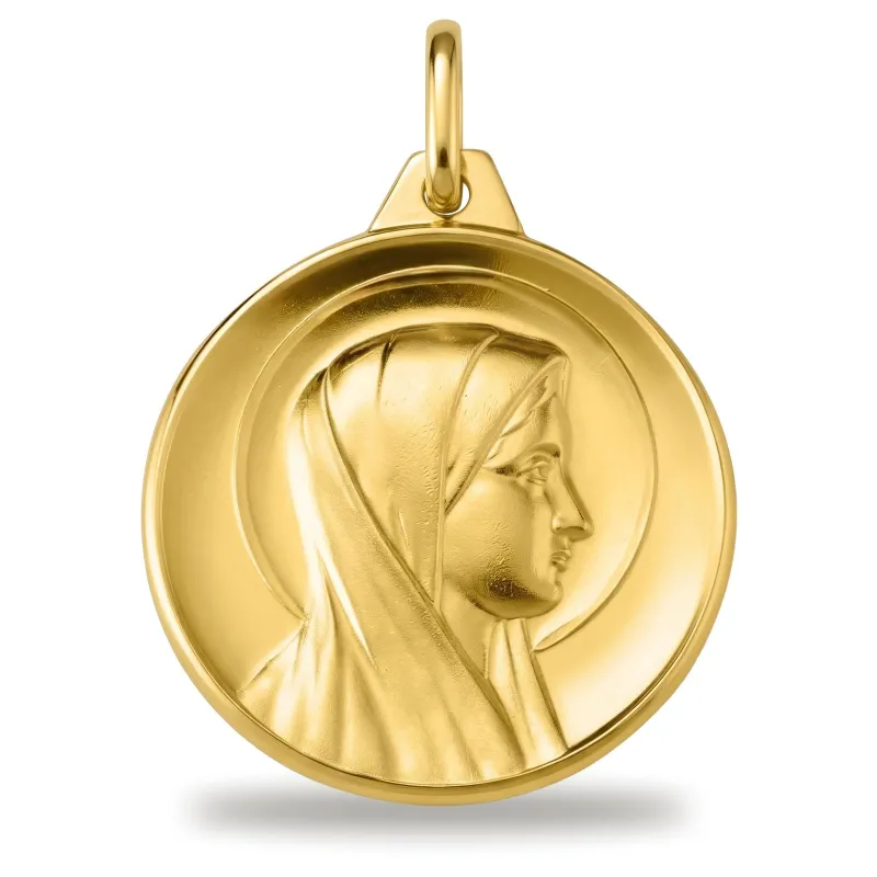 Medaille Jungfrau breiter polierter Rahmen 18K Gelbgold - 17 mm